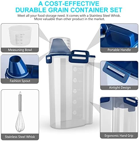 Uppetly Rice Airtight Dry Food Storage Containers, BPA Free Plastic Storage Bin Dispenser with Pourable Spout, Measuring cup for Cereal, Flour and Baking Supplies Blue - Image 3