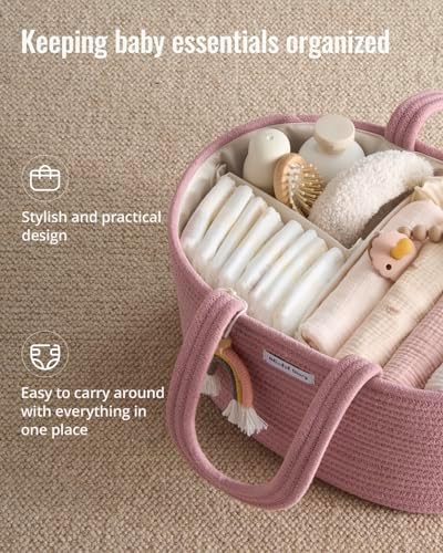 Blissful Diary Diaper Caddy Organizer, Woven Cotton Rope, Pink - Image 2