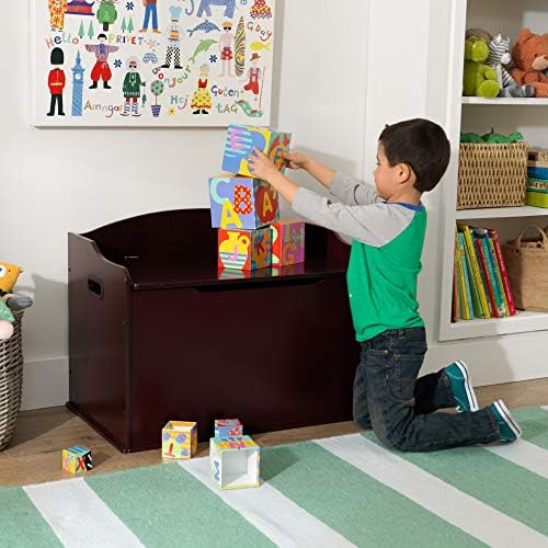 KidKraft Austin Wooden Toy Box/Bench with Safety Hinged Lid - Cherry, Gift for Ages 3+ - Image 2
