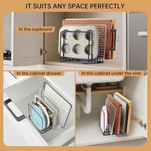 Cutting Board Organizer,Kitchen Cabinet Organizer,Divided Rack with 5 Slots for Baking Trays,Space-Saving Kitchen Storage for Cutting Boards, Cookie Sheet, Thin Pans and Baking Sheets Holder (1pcs) - Image 4
