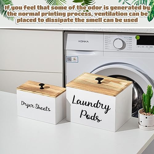 Dandat 2 Pcs Wood Rustic Laundry Dryer Sheet Holder Pod Container with Lid 8.7 x 6.3 x 6.4 Inch Laundry Pod Holder 7.3 x 3.7 x 5 Inch Dryer Sheet Dispenser Wooden Box Container(White) - Image 4