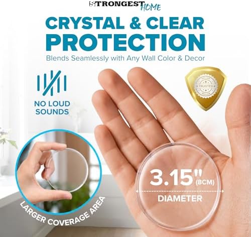 STRONGEST HOME Door Stoppers for Wall, 3.15" Clear Wall Protector, 5 Pack - Image 2