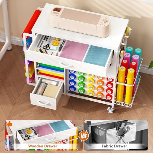 Rolling Craft Storage Cart,Table for Cricut Machines,36 Vinyl Roll Holders - Image 4