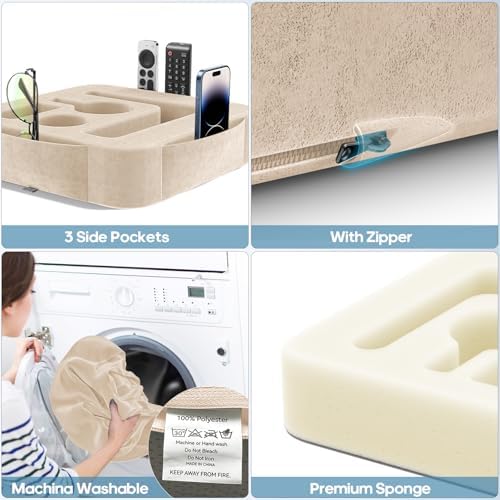 Couch Cup Holder Pillow, Sofa and Bed Caddy for iPad, Kindle, Switch, Game Controller, Remotes, Phones, Small-Sized Cup and Drink Holder for Couch, Bed, Desk, Car, Beach, Bathroom Cup Holder, Khaki - Image 6