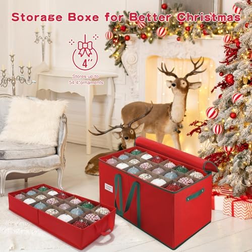 Large Christmas Ornament Storage Box Keeps 54 4" & 3 Individual Trays - Image 2