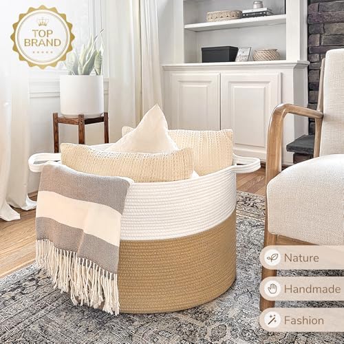 INDRESSME XXXLarge Woven Rope Blanket Basket Living Room, 90L - Image 5