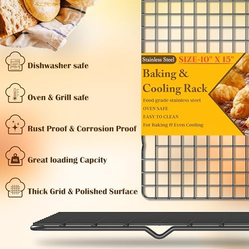 2 PCS Cooling Racks for Cooking and Baking, 10" x 15", Black - Image 2