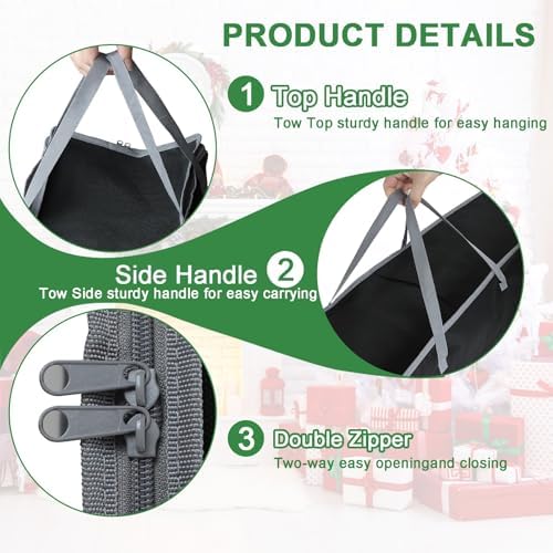 Demao Large Wrapping Paper Storage Bag – 41" Christmas Gift Wrap Organizer with Reinforced Handles, Holds 25 Rolls – Black & Gray Two-Tone Design, Dustproof & Stain-Resistant for wrap paper Storage - Image 3