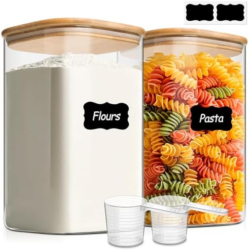 ComSaf Glass Storage Jars with Bamboo Lids 4.6 Qt 2 Pack Large Wide Mouth by ComSaf