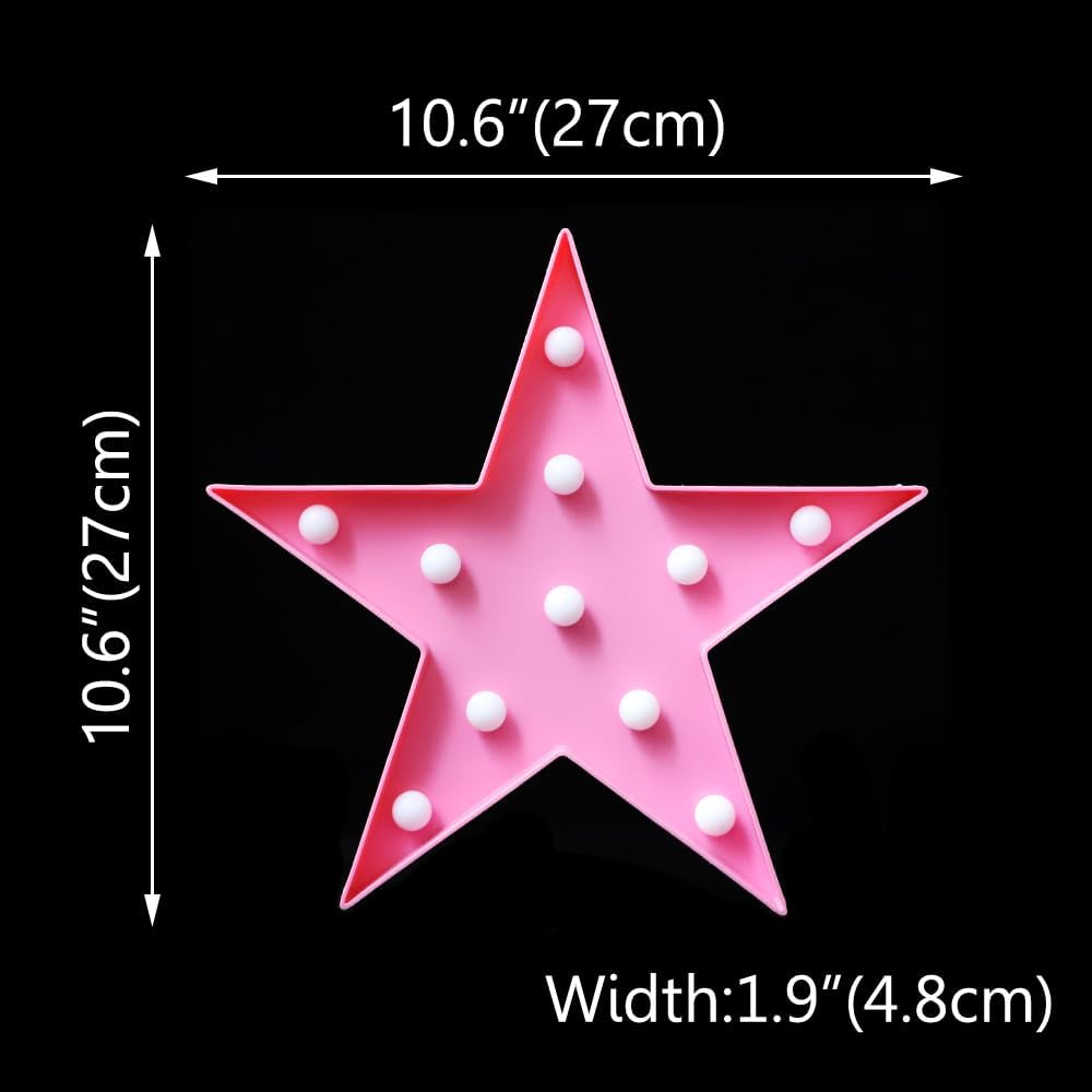 LED Marquee Star Sign Night Light, Battery Operated Star Shaped Desk Table Lamp for Kids, Baby, Child, Girl Gift, Nursery Room, Wall Decor (Pink)