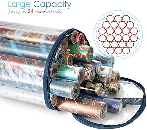 Hearth & Harbor Wrapping Paper Storage Container and Clear Wrap Paper Holder - Christmas Storage Bag with Interior Pockets - Fits Up to 36 Rolls of 40" - Tear Proof, Blue - Image 6