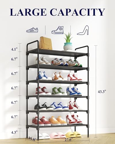 Kitsure Shoe Rack for Closet, Shoe Storage, 27.6" Wide - 6 Tiers, Black - Image 2