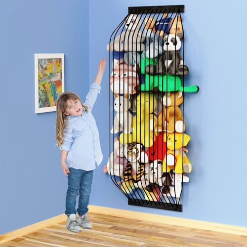 Stuffed Animal Storage Wooden Soft Toy Storage for Kids Room，Wall Mount Door Hanging Stuffed Animal Toy Organizer Shelf for Nursery Play Room Black -Patent by VOMELON