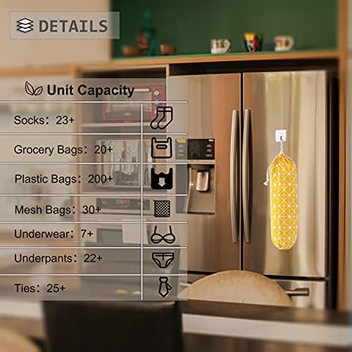 SYIPO Plastic Bag Holder Shopping Bags Carrier, Washable Large Grocery Bag Storage Dispenser ​for Home Kitchen Travelling, Free Adjustment with Drawstring, Yellow, 22x9 - Image 4
