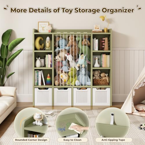 Toy Storage Organizer with Stuffed Animal Storage, Green - Image 5