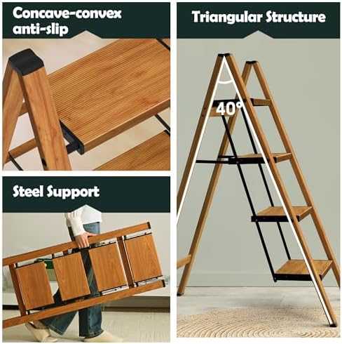 Taranta 4 Step Stool Foldable,Aluminum Step Ladder-Woodgrain - Image 2