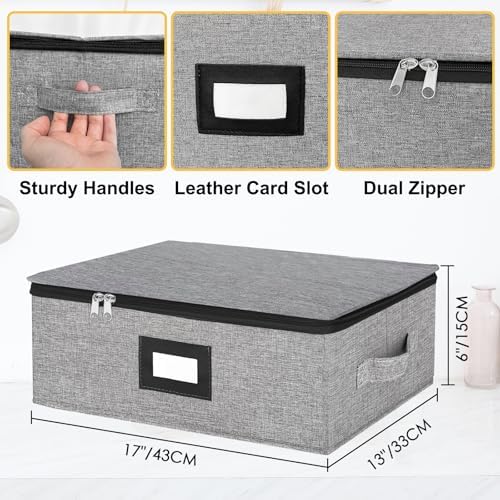 Coffee Mug Storage Box with Dividers, Durable China Storage Containers for Coffee Mugs, Tea Cups Storage Organizer with Lid, Handles, Label Window, Holds 12 Mugs, Hard Shell and Stackable (Grey) - Image 4