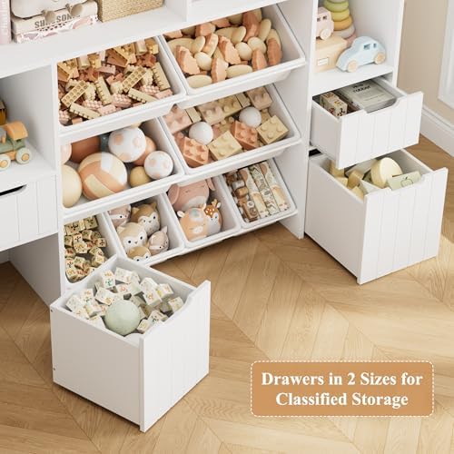 HORSTORS 55" W Toy Storage Organizer, Large Kids Bookshelf, Toy Box, White - Image 5