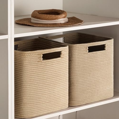 UBBCARE Set of 4 Storage Basket-12 X 12 X 12 in, Cotton Rope Basket for Shelves, Toys, Book, Cube Storage Bins with Handles, Woven Storage Basket for Organizing, Brown - Image 6