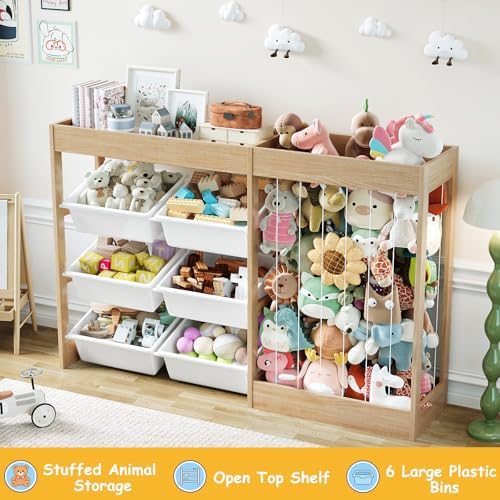 Kids Toy Storage Organizer with Stuffed Animal Holder, Wooden - Image 4
