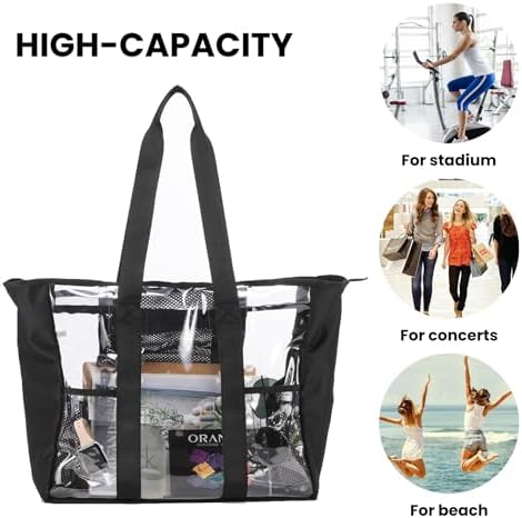 BORMELUN Large Clear Bag Tote for Work Concerts Stadium approved Heavy duty Transparent See Through Purse with mesh pockets - Image 6
