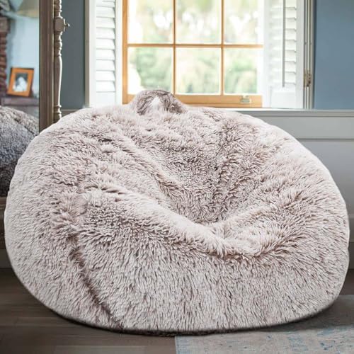 Fluffy Stuffed Animal Storage Bean Bag Chair Cover (No Filler), Faux Fur Comfy Bean Bag Cover for Organizing Plush Toys or Textile, for Adults Teens Kids Girls, Heather Camel by Unknown