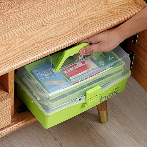 Kinsorcai 12'' Three-Layer Clear Plastic Storage Box/Tool Box, Multipurpose Organizer and Portable Handled Storage Case for Art Craft and Cosmetic (Green) - Image 6