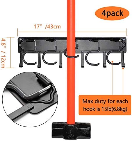 YueTong 68" All Metal Garden Tool Organizer,Adjustable Garage Wall Organizers and Storage,Heavy Duty Wall Mount Holder with Hooks for Broom,Rake,Mop,Shovel(4 Pack) - Image 4