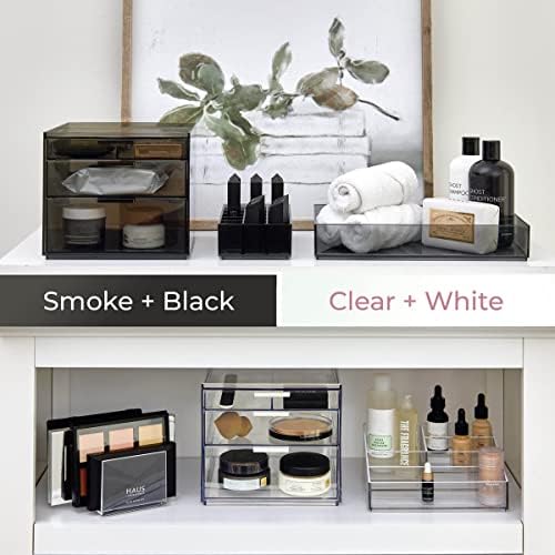 iDesign Stackable Makeup Drawer Organizer - Vanity Organizer or Desk Organizer - Clear/Matte White - Image 4