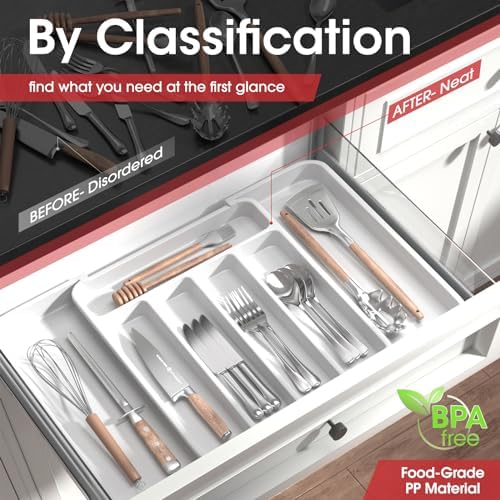 Aujen Silverware Drawer Organizer, Adjustable Utensil Cutlery Tray - Image 2