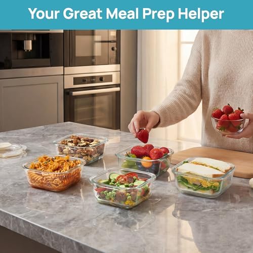 Vtopmart 5Pack 17.5oz Glass Storage Containers with Lids, Green - Image 3