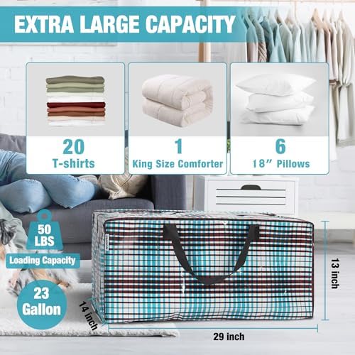 WORKPRO 6 Pack Extra Large Moving Bags with Backpack Straps & Handles - Image 4