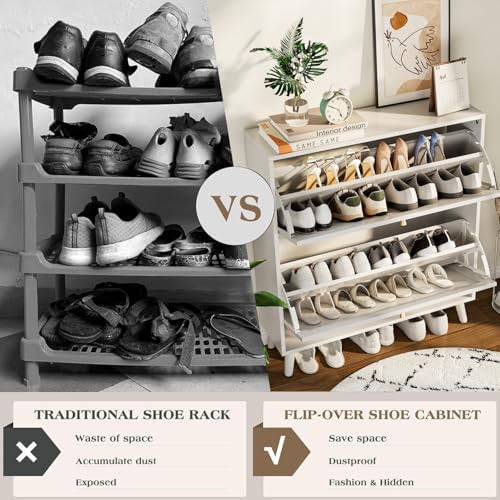 Fsbecl Shoe Storage Cabinet for Entryway with 2 Fluted Flip Drawers, White - Image 7