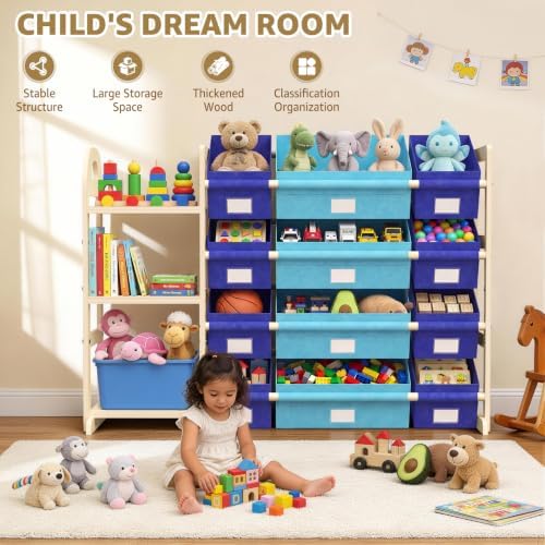 Blue Storage Bin with Label Holder for Room, 11.5 x 8.1 x 6 Inches - Image 3
