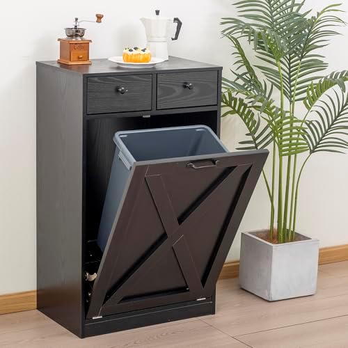 13 Gallons Tilt Out Trash Cabinet, Black by TDLEAYYD