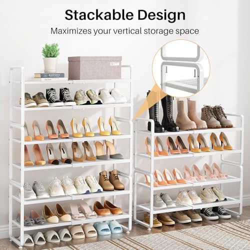 Expandable Metal Shoe Rack for Closet, Entryway & Garage, 4-Tier, White - Image 6