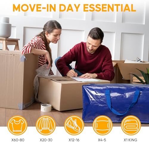 HealSmart 10 Pack Extra Large Moving Bags with Zippers & Carrying Handles, Heavy-Duty Storage Tote Moving Boxes for Dorm Room Essentials Storage Bags, Blue - Image 6