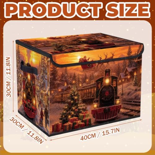 Briwooody Christmas Storage Bin with Lid and Carrying Handle Christmas Train Foldable Storage Box Large Xmas Snowy Night Decorative Collapsible Container Basket for Organizing Closet Home Bedroom - Image 3