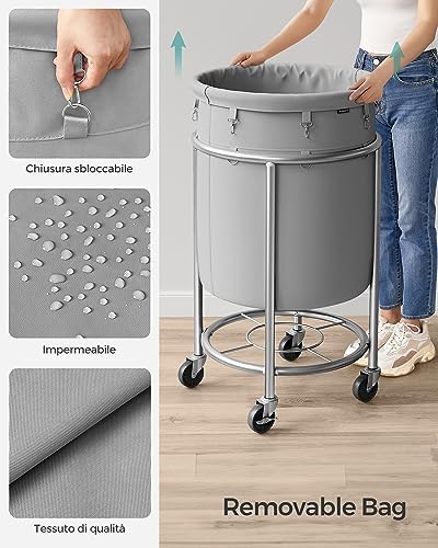 SONGMICS Laundry Basket with Wheels, 29 Gal., Steel Frame, Removable Bag - Image 5