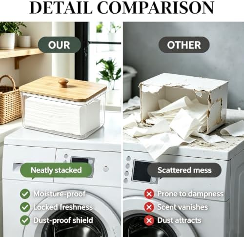Klmnop Acrylic Dryer Sheet Holder with Bamboo Lid, Laundry Dryer Sheet Dispenser and Container with 24 Labels for Laundry Room(Clear) - Image 6