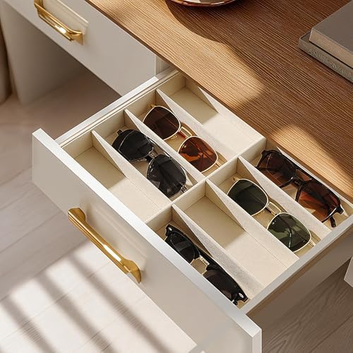 pickpiff Drawer Sunglass Organizer & Display Tray: 1 Pcs 8 Grids Velvet Scratch-Free Eyeglasses Case (13.8x9.4x1.6inch) - Soft Beige Glasses Storage Holder Box for Men & Women - Image 5
