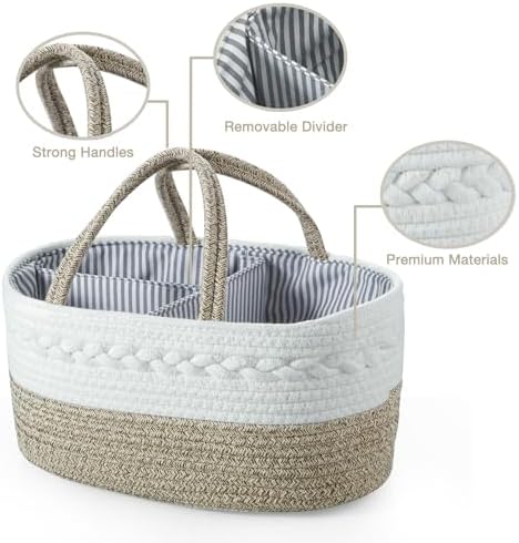 PandaEar Baby Diaper Caddy Organizer, Portable Nursery Storage Basket Cotton Rope Diaper Caddy for Baby Shower Gifts Newborn Infants -Brown - Image 2