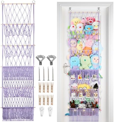 5 Tier Stuffed Animal Storage Shelf Net, 17x61'' Plushie Net,Purple by iHansee