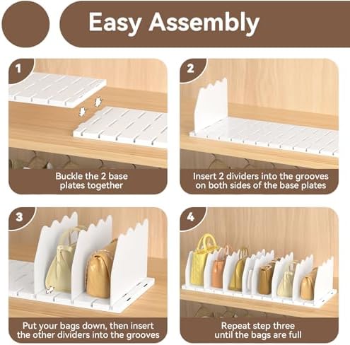 SOYO Adjustable Shelf Dividers for Closet, Purse Organizers for Bag, White - Image 4