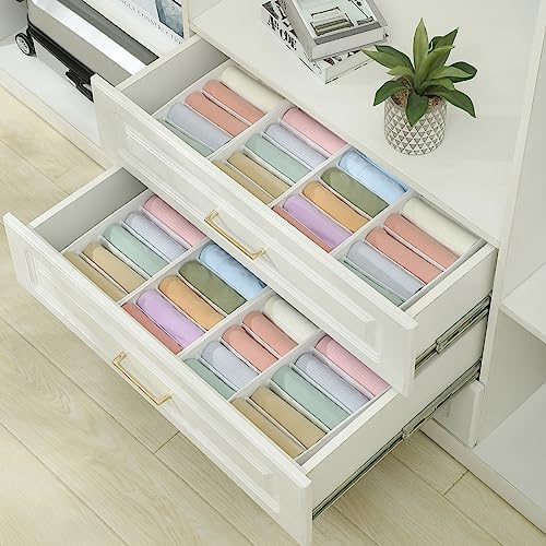 Qozary 3 Pack Sock Underwear Drawer Organizer Dividers, Non-Woven Fabric Collapsible Cabinet Closet Storage Boxes for Clothes, Socks, Lingerie, Underwear, Tie, Belt, Baby, Bedroom (White, 6 Cells) - Image 3