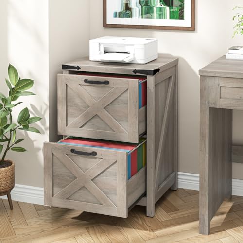 Halitaa Small Farmhouse File Cabinet with 2 Drawers for Home Office, Grey - Image 4