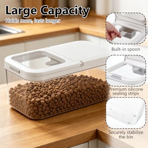 YEXEXINM Pet Food Storage Container with Lid & Scooper 5-7.5lbs/6L Dog Food Storage Container Clear Airtight Cat Food Storage Container BPA Free Dog Treat Container Store Dry Food for Pantry Kitchen - Image 3