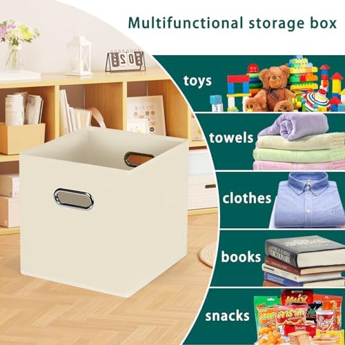 Black Foldable Storage Cubes Bins, Fabric Storage Box Cubes Organizer Baskets with Dual Handles for Home Organizer,Set of 3,(Creamy-White) - Image 3