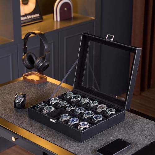 ProCase Watch Box Organizer, 18 Slot Watch Display Case, Allblack - Image 6
