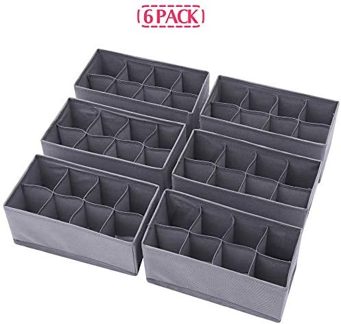 DIOMMELL 6 Pack Foldable Cloth Storage Box Closet Dresser Drawer Organizer Fabric Baskets Bins Containers Divider for Clothes Underwear Socks Lingerie Clothing, M Grey 00-0600 - Image 3